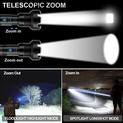 LED Rechargeable Waterproof Tactical Laser Flashlight丨90000 High Lumens