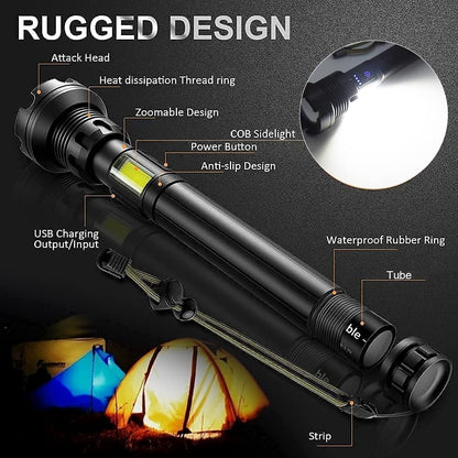 LED Rechargeable Waterproof Tactical Laser Flashlight丨90000 High Lumens