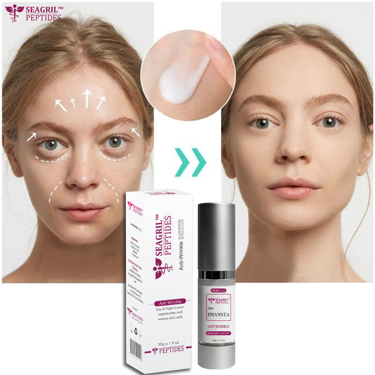 SEAGRIL-PEPTIDE  Wrinkle Reducing Cream contains 12 different peptides (eliminates wrinkles in 1 minute)